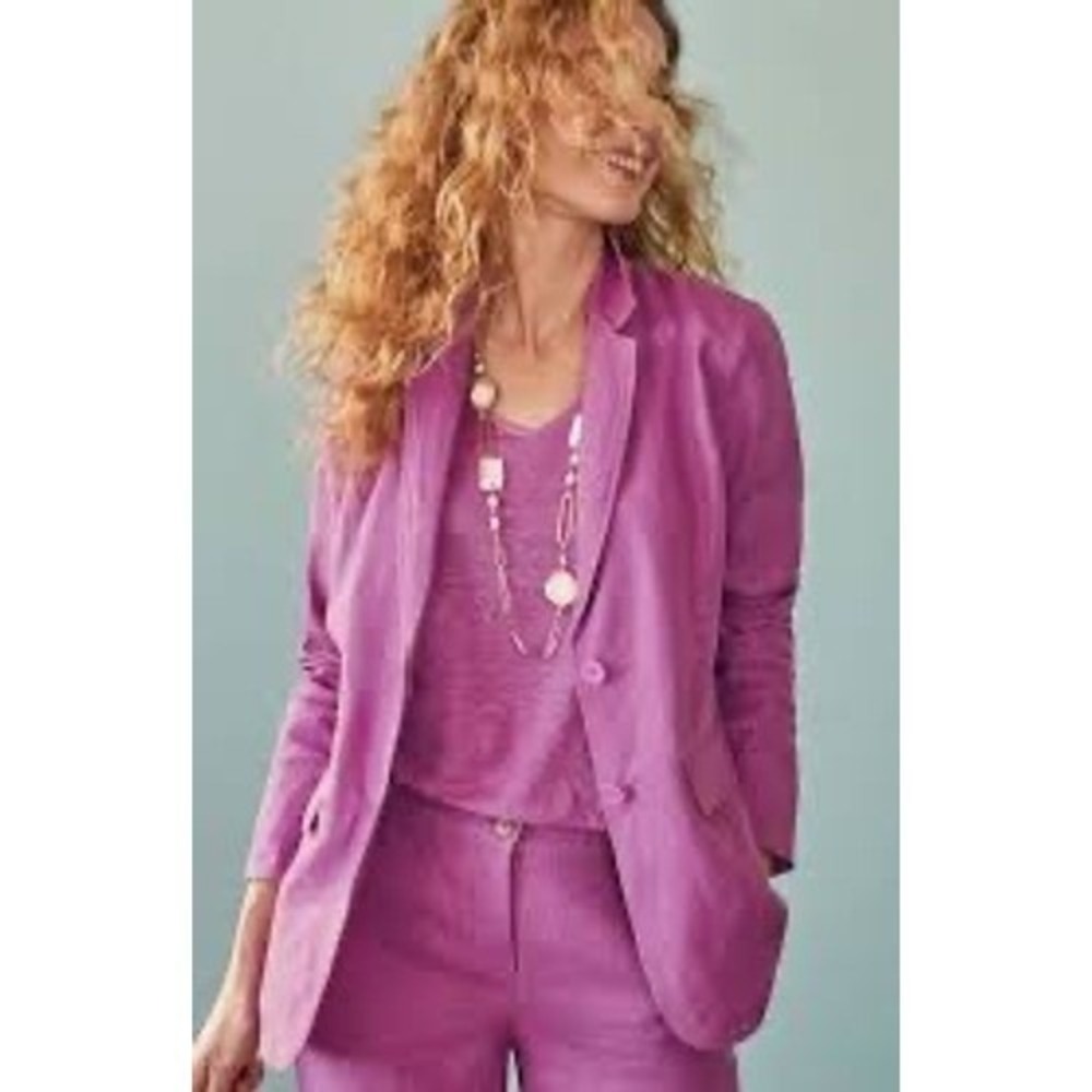 J. Jill Love Linen Magenta Pink Blazer Jacket 100% Linen Two Button WJT293951 S